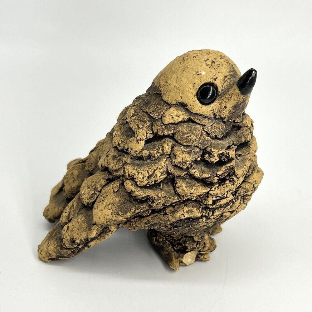 Vintage Sparrow Pine Cone Ceramic Figurine 3” Bird Sculpture “Small Chips”